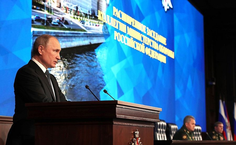 Le président russe Vladimir Poutine s'exprime lors d'une réunion élargie du conseil du ministère russe de la Défense à Moscou, en Russie, le 24 décembre 2019. (Photo/Kremlin)