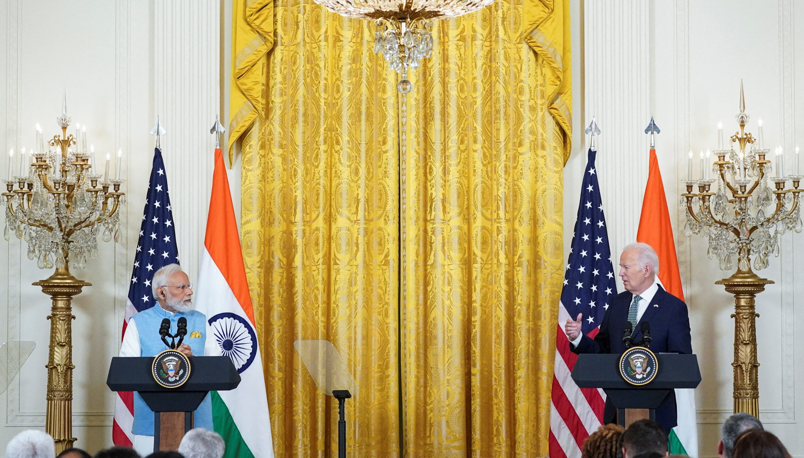 Le Premier ministre indien Narendra Modi lors d'une conférence de presse conjointe avec le président américain Joe Biden à la Maison Blanche. /Photo prise le 22 juin 2023/REUTERS/Kevin Lamarque